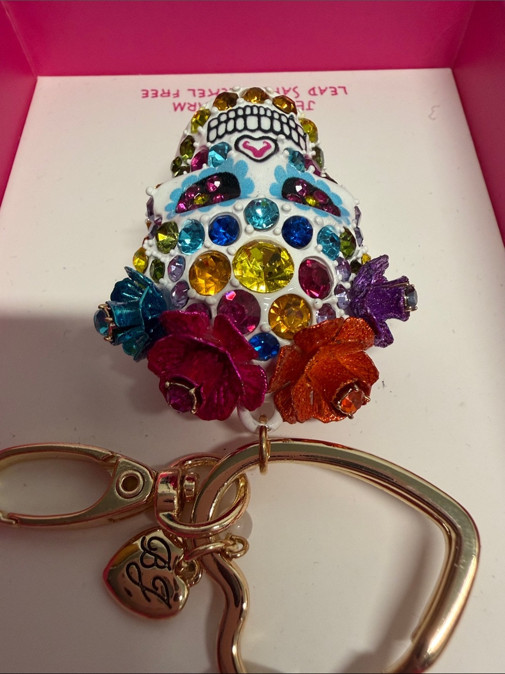 Betsey Johnson | Día de los Muertos Jeweled Sugar Skull Bag Charm 💀🌹✨🩷 - Picture 5 of 7